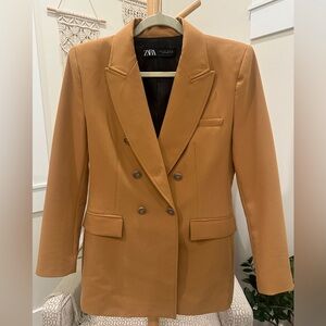 Zara Camel Double Breasted Blazer Jacket